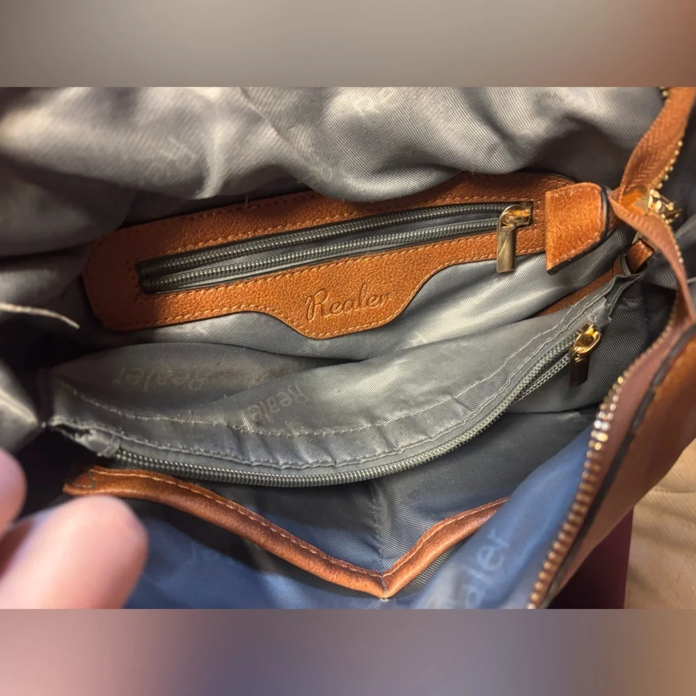 Elegant REALER Tan Vegan Leather Hobo Crossbody Bag